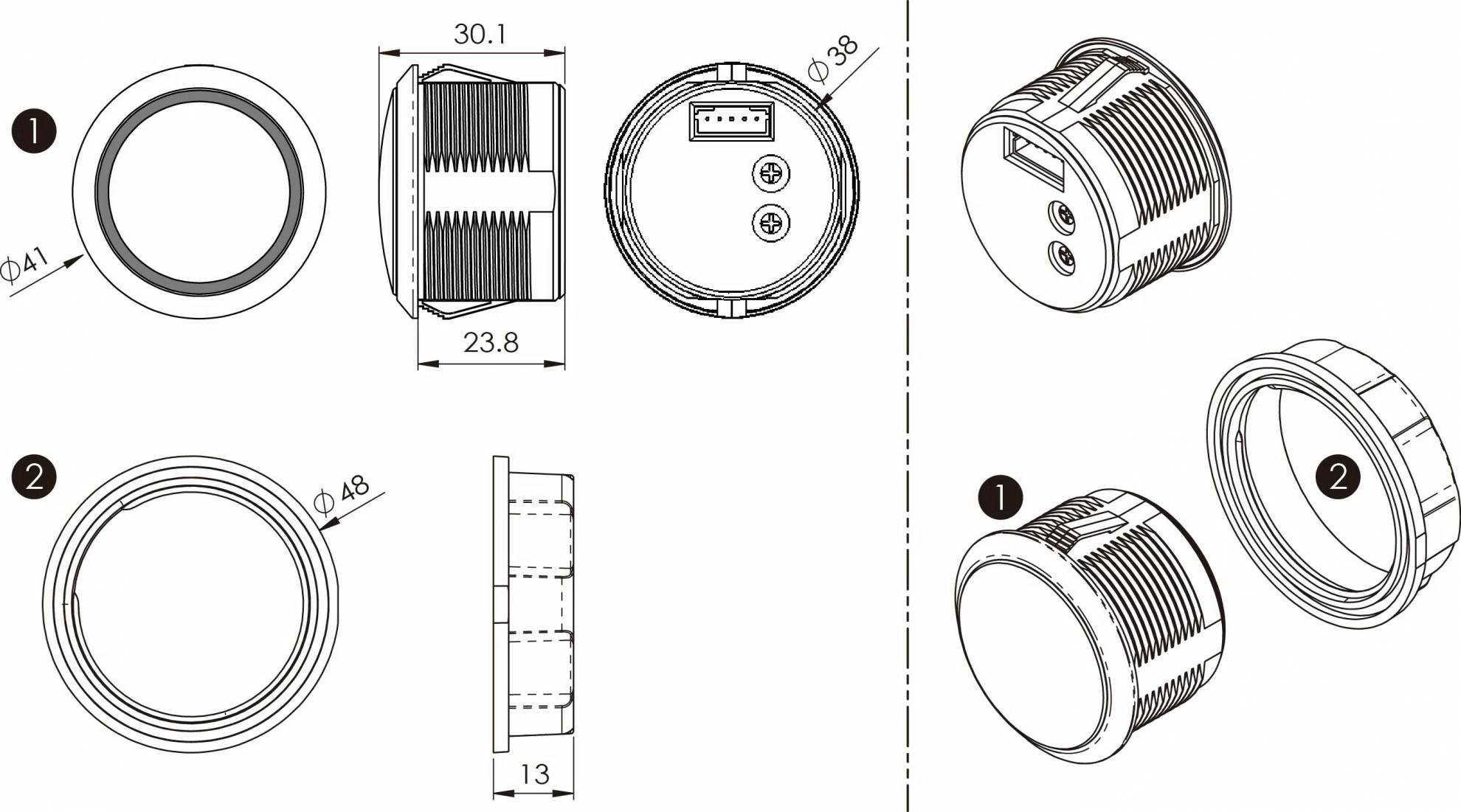 IR Proximity Sensor, ø38mm, Metal+Polycarbonate