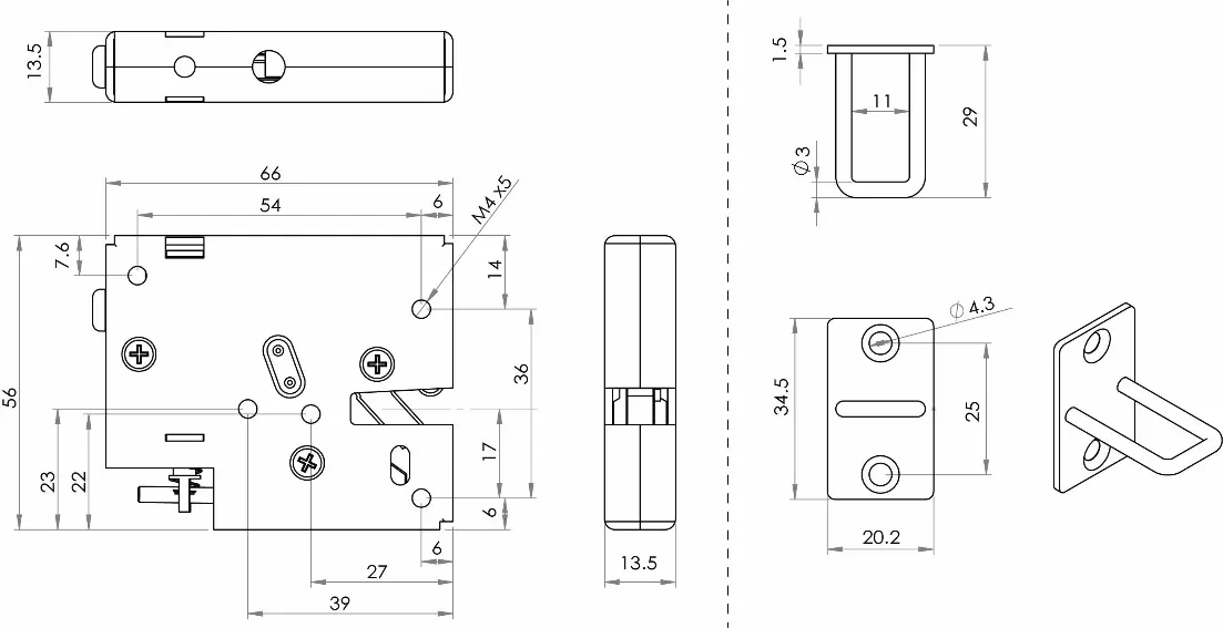 PCL-66 Fail Secure Electronic Cabinet Lock_Dimension